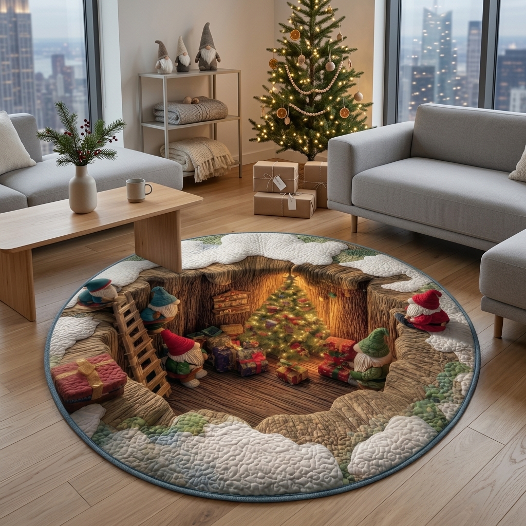 Magical Christmas Gnome Round Rug