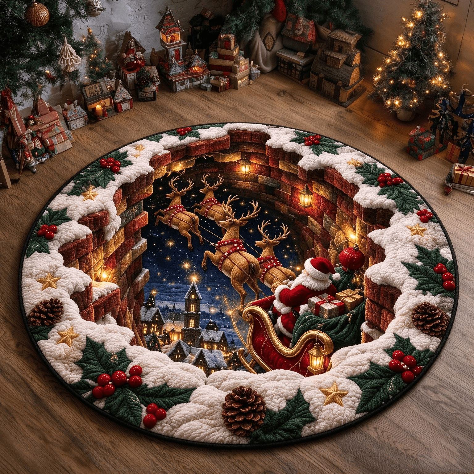 Christmas Santa Sleigh Round Rug