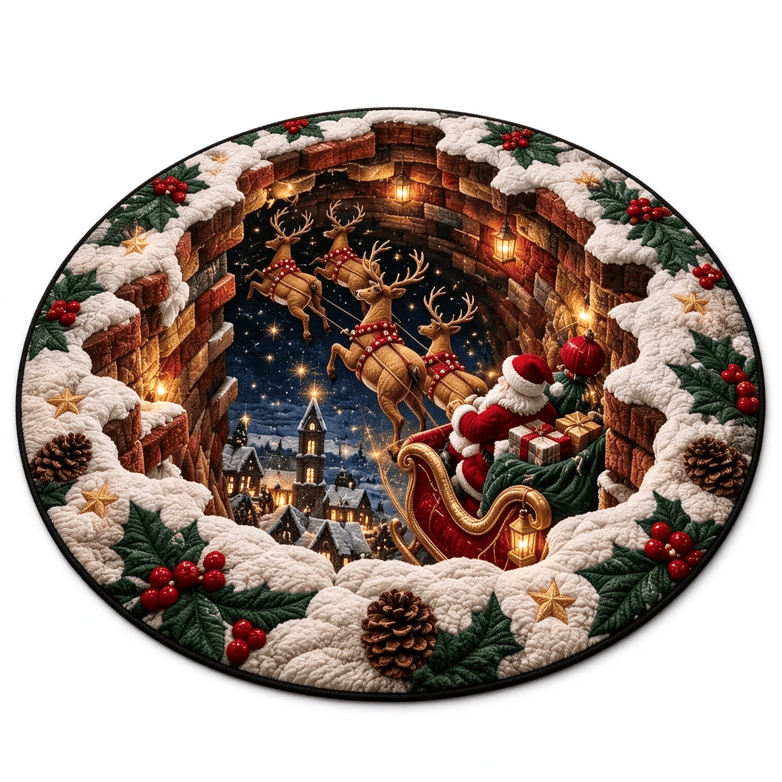 Christmas Santa Sleigh Round Rug
