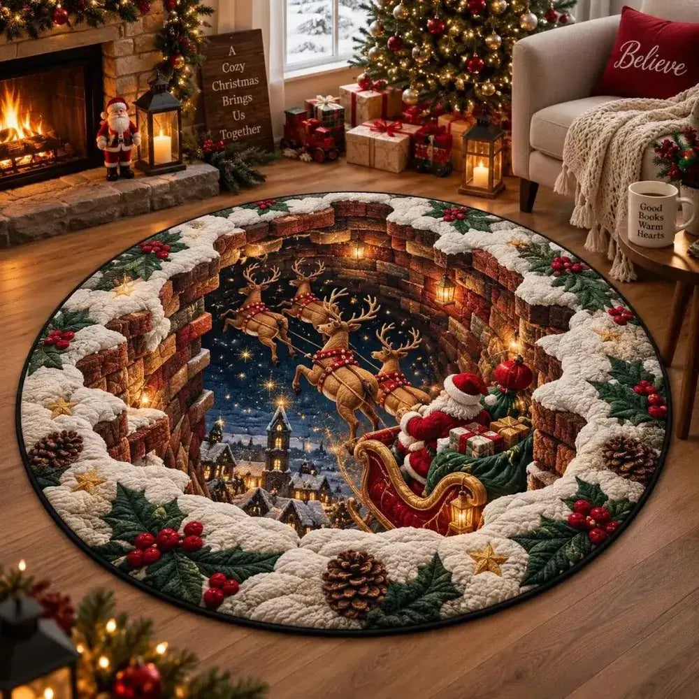Christmas Santa Sleigh Round Rug