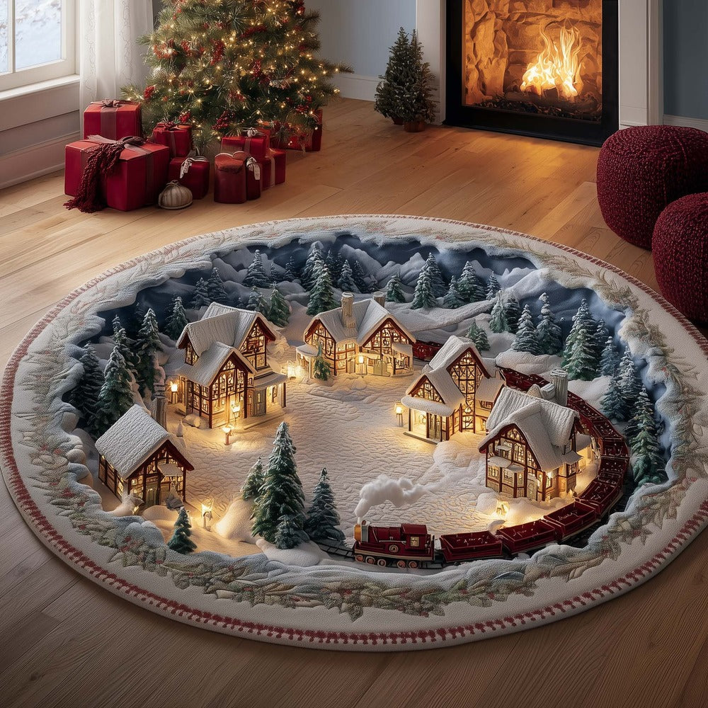 Snowy Express Christmas Round Rug