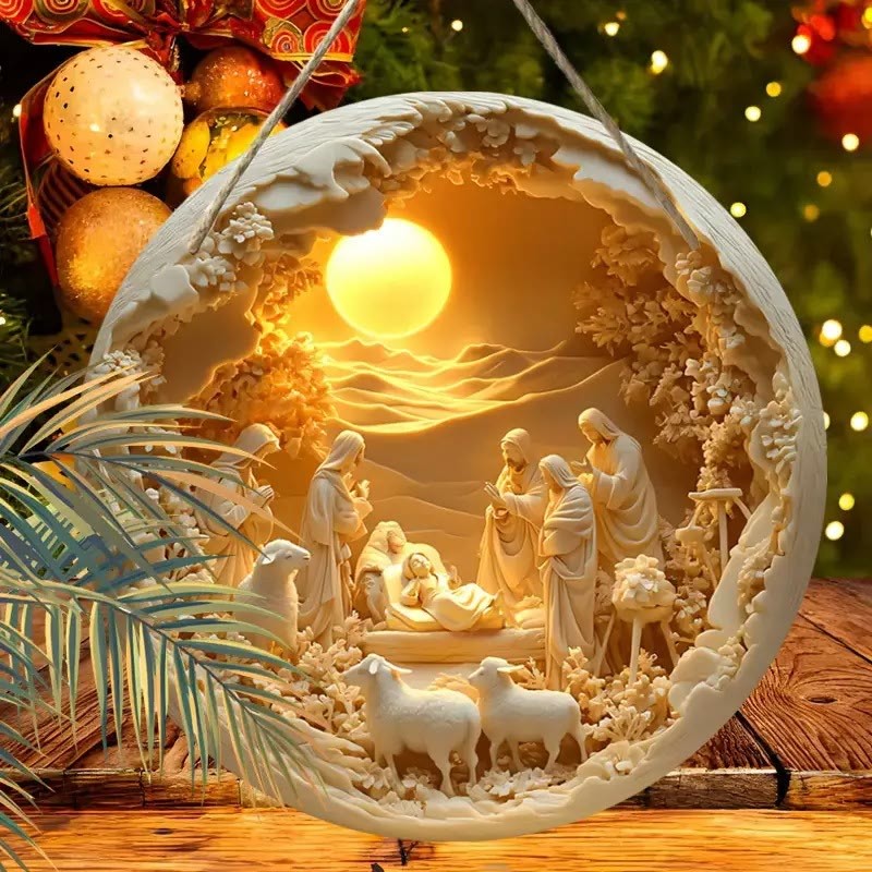 Classic Style The Holy Family Lamb 2D Christmas Nativity Hanging Ornaments