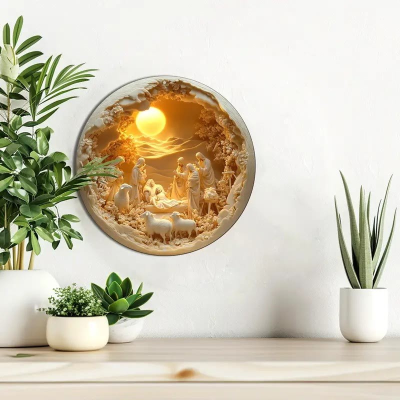 Classic Style The Holy Family Lamb 2D Christmas Nativity Hanging Ornaments