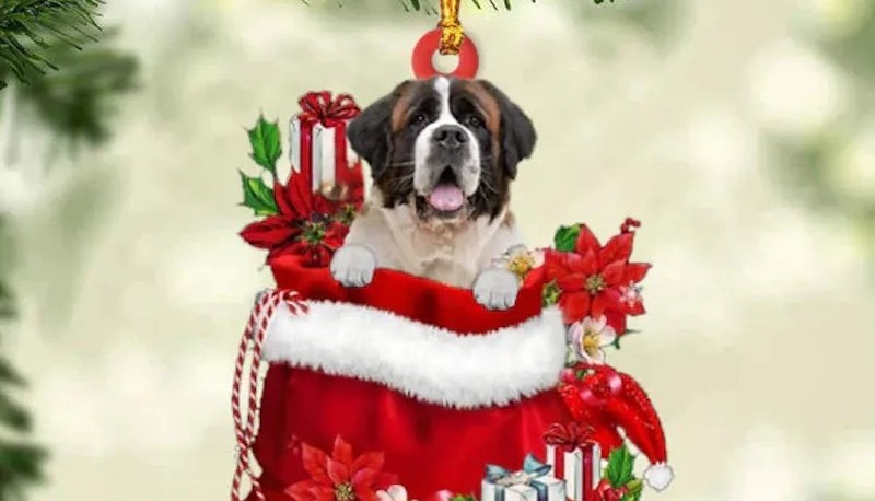 Dog In Gift Bag Christmas Ornament