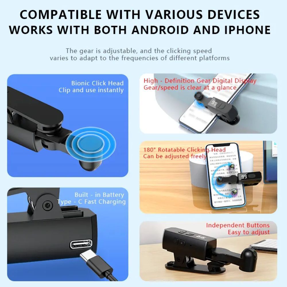 USB Auto Clicker for Smartphones – 99-Speed Adjustable Automatic Tapper