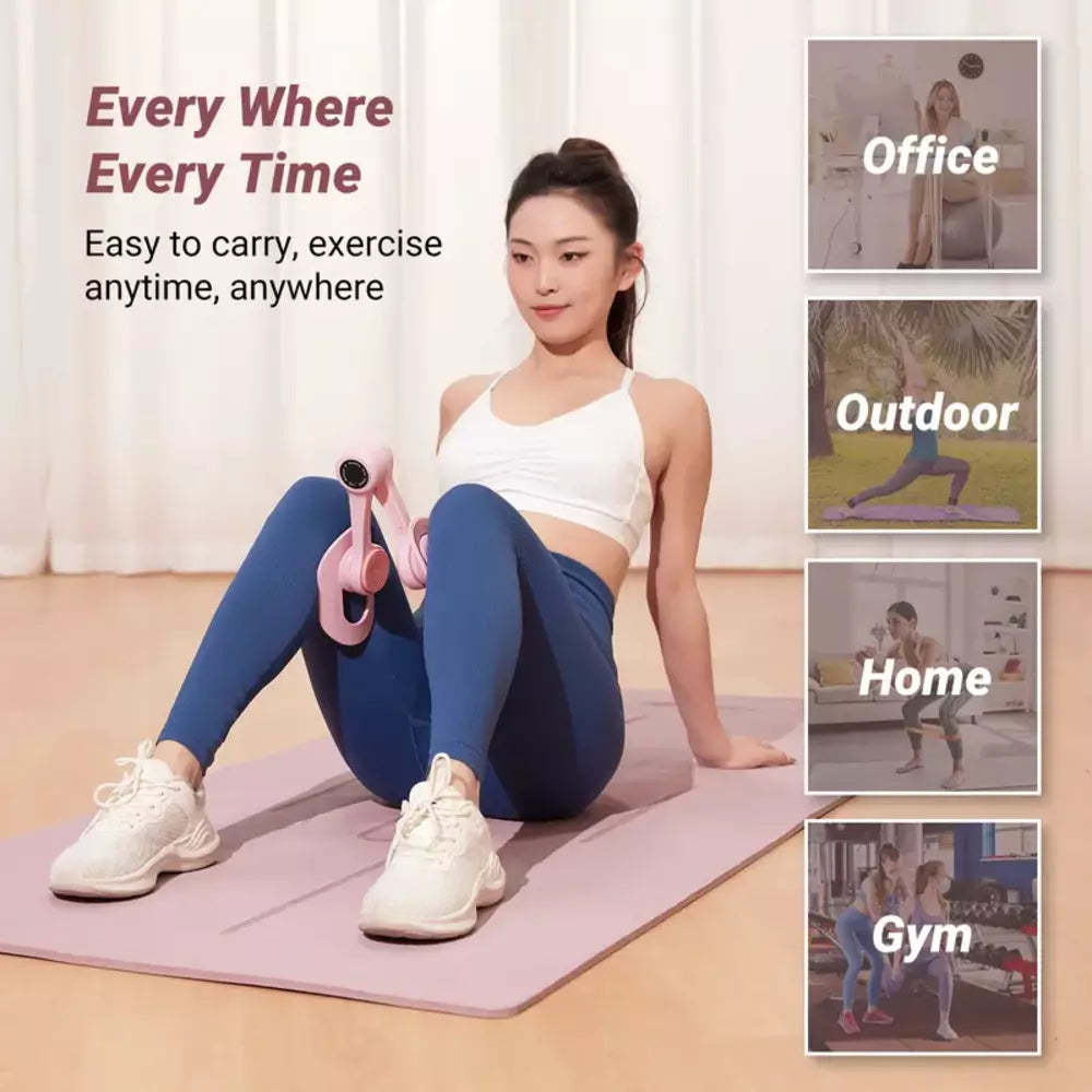 Compact thigh trainer designed for convenient home gym use