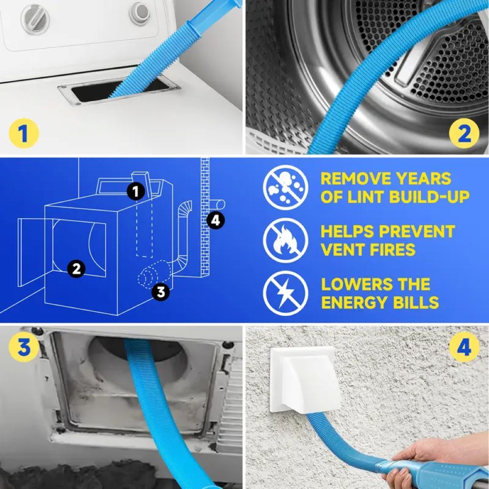 Dryer Vent Cleaner Kit - Quick Lint Remover for Deep Cleaning Machine