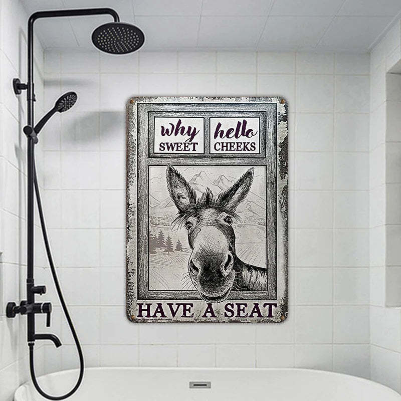Donkey Metal Sign, Donkey Black White Hello Sweet Cheeks Metal Signs-Jolura