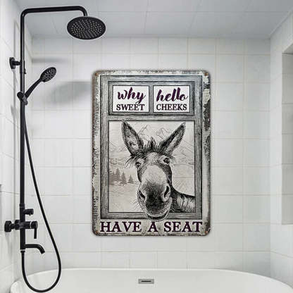 Donkey Metal Sign, Donkey Black White Hello Sweet Cheeks Metal Signs-Jolura