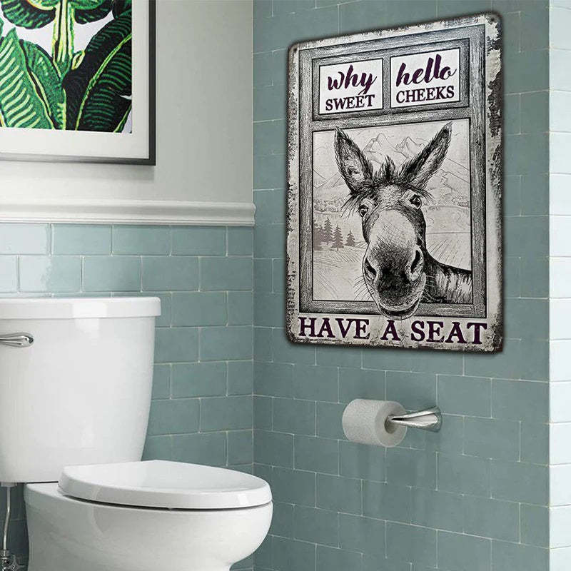 Donkey Metal Sign, Donkey Black White Hello Sweet Cheeks Metal Signs-Jolura