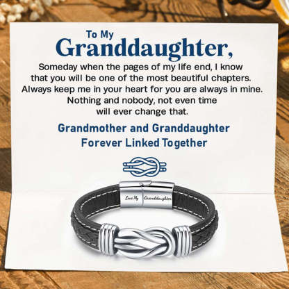 "Grandmother and Granddaughter Forever Linked Together" Braided Leather Bracelet
