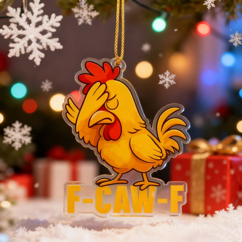 F-CAW-F Fun Face-Covering Rooster Christmas Ornament