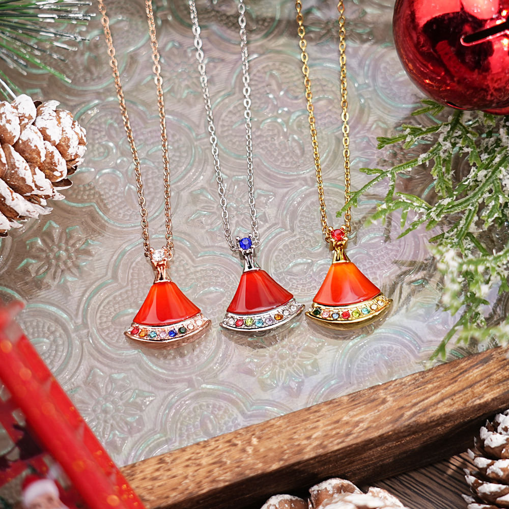 Santa Hat Custom Name Birthstone Necklace