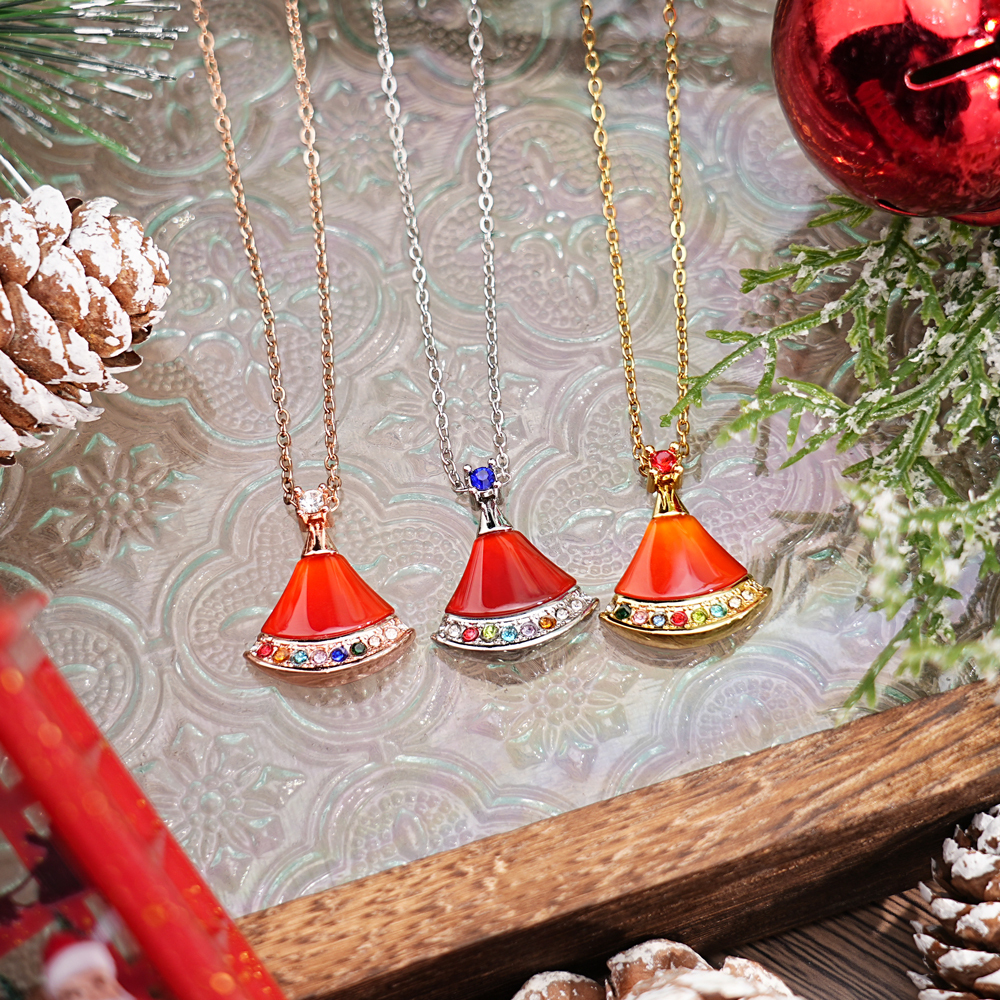 Santa Hat Custom Name Birthstone Necklace