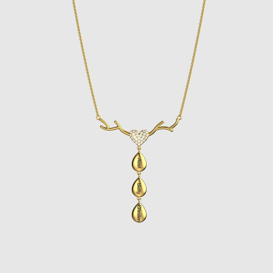 Personalized Antlers Heart Drop Pendant Necklace