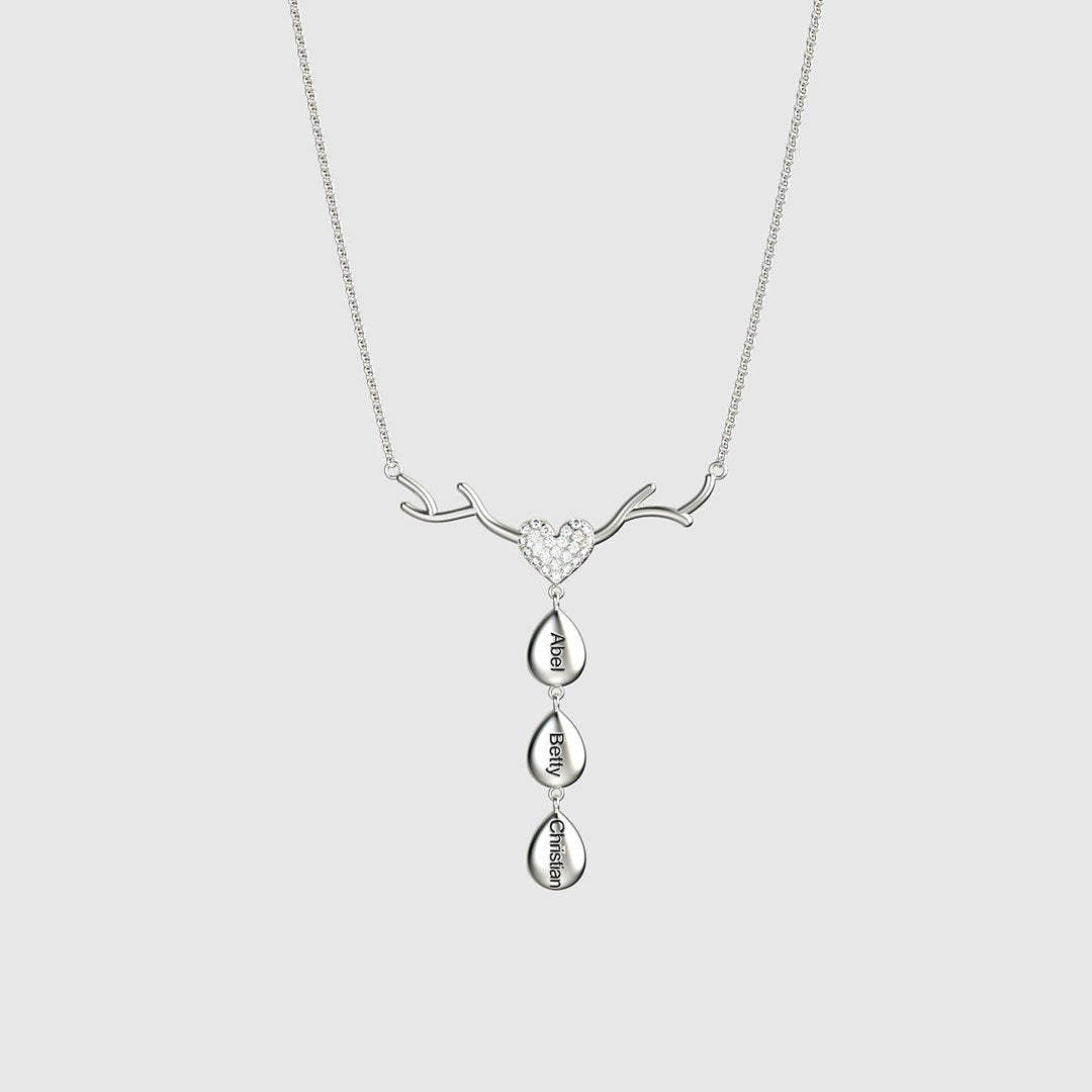 Personalized Antlers Heart Drop Pendant Necklace