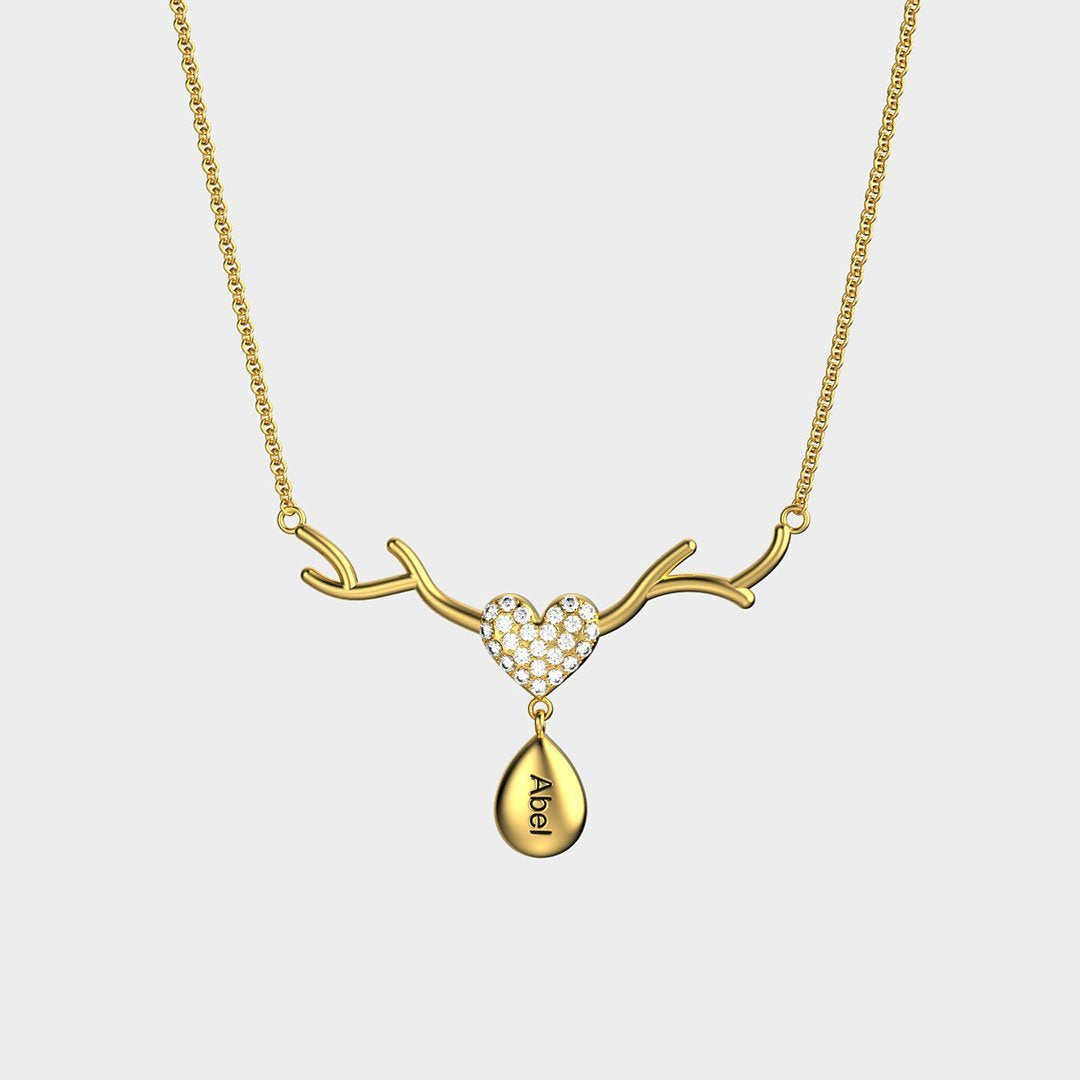 Personalized Antlers Heart Drop Pendant Necklace