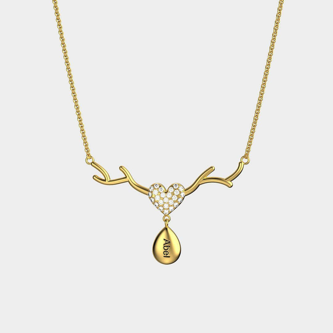 Personalized Antlers Heart Drop Pendant Necklace