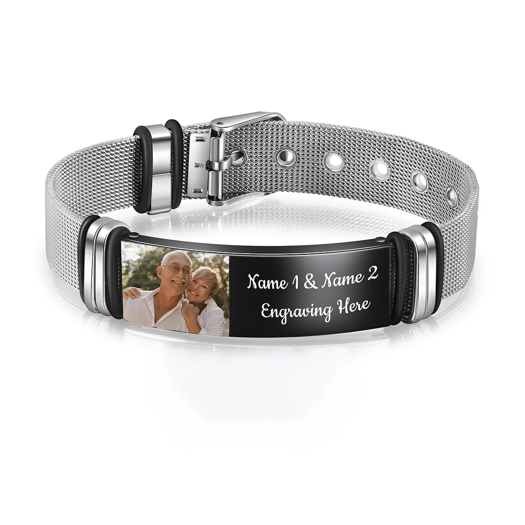 Personalized Photo Bracelet Engraved Text Stainless Steel Wristband Bracelet for Men Women