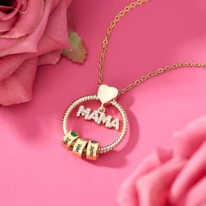 Personalized Circle Pendant Necklace Custom 1-8 Names & Birthstones Necklace