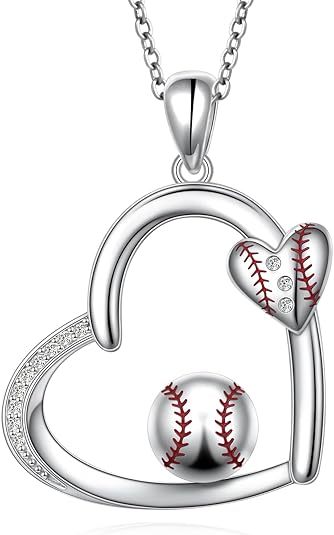 Christmas Gift 925 Sterling Silver Baseball/Football Necklace Sports Jewelry Gifts for Women Men
