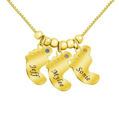 Personalized Baby Feet Pendant Birthstone Necklace