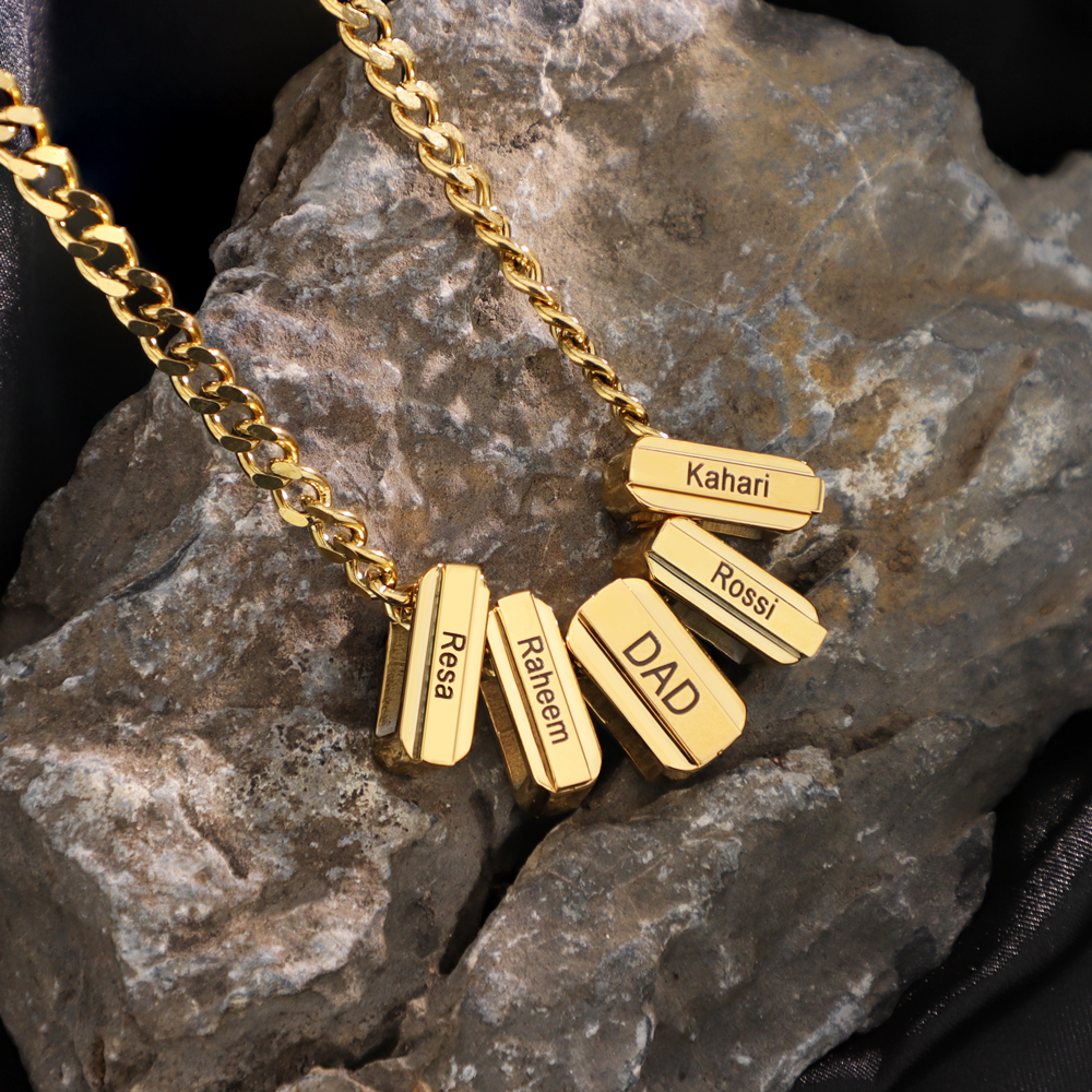 Men's Cuban Necklace With Personalized Diamond Beads Father's Day Gift