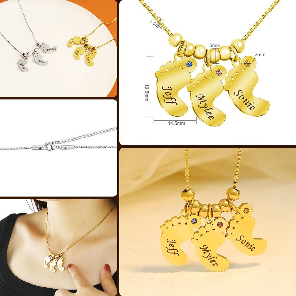 Personalized Baby Feet Pendant Birthstone Necklace