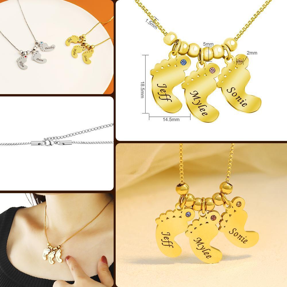 Personalized Baby Feet Pendant Birthstone Necklace