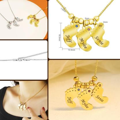 Personalized Baby Feet Pendant Birthstone Necklace