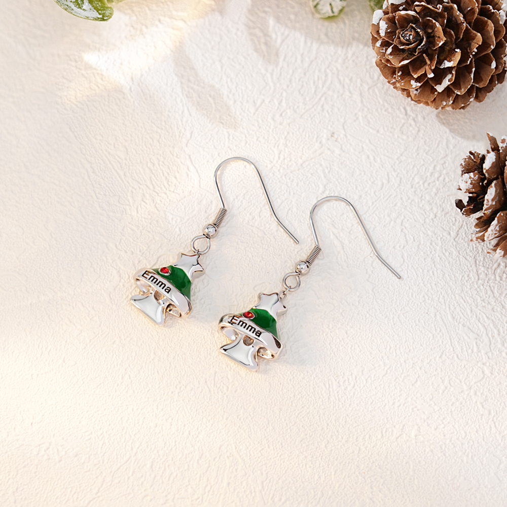 Christmas Tree Custom Name Birthstones Necklace Earring Set