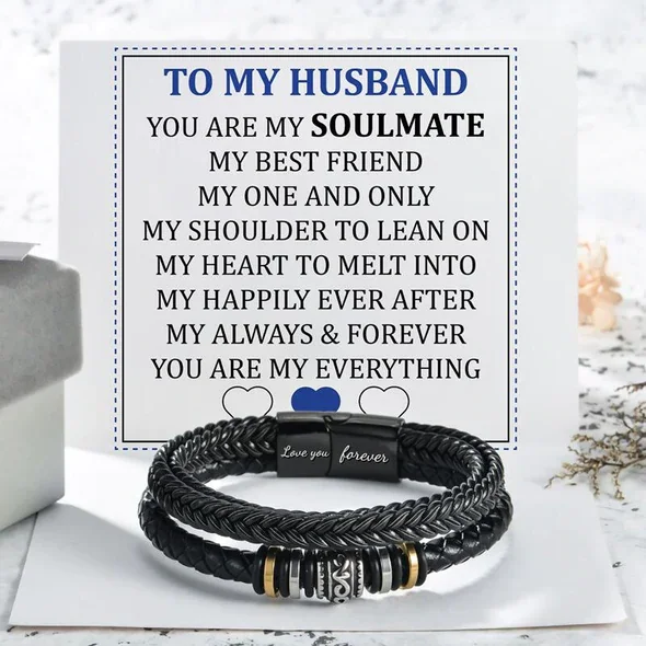 "You Are My Soulmate" To My Husband Braided Leather Bracelet