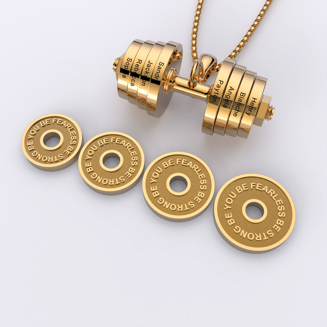  "You Be Fearless Be Strong" Custom Dumbbell Diamond Name Necklace
