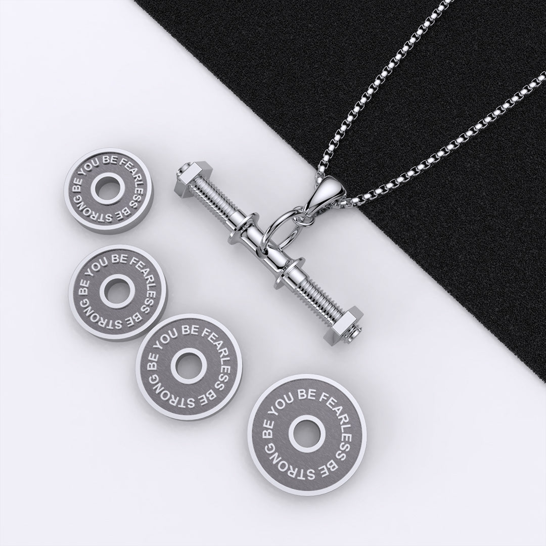  "You Be Fearless Be Strong" Custom Dumbbell Diamond Name Necklace