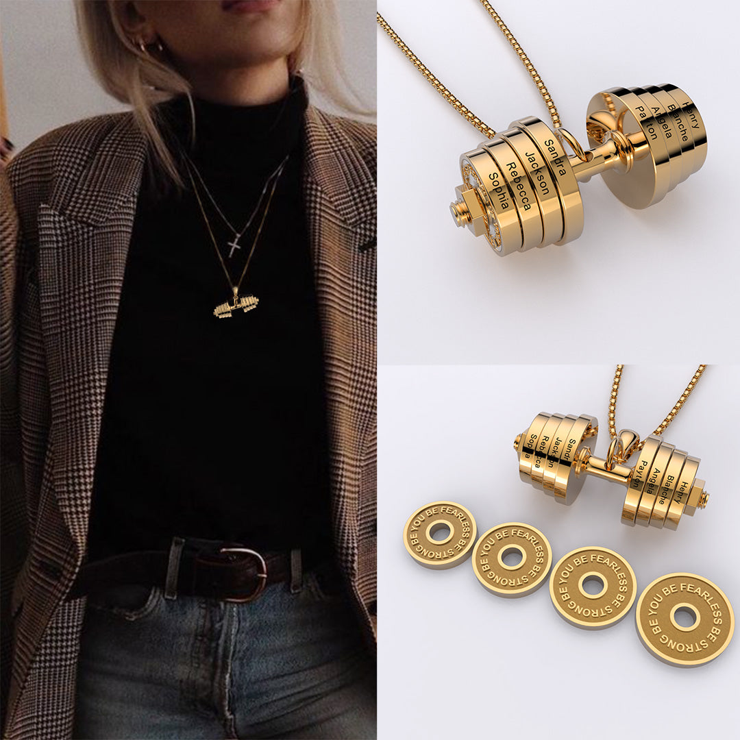  "You Be Fearless Be Strong" Custom Dumbbell Diamond Name Necklace