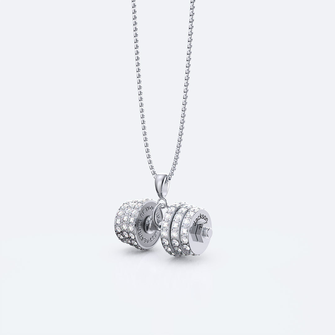  "You Be Fearless Be Strong" Custom Dumbbell Diamond Name Necklace