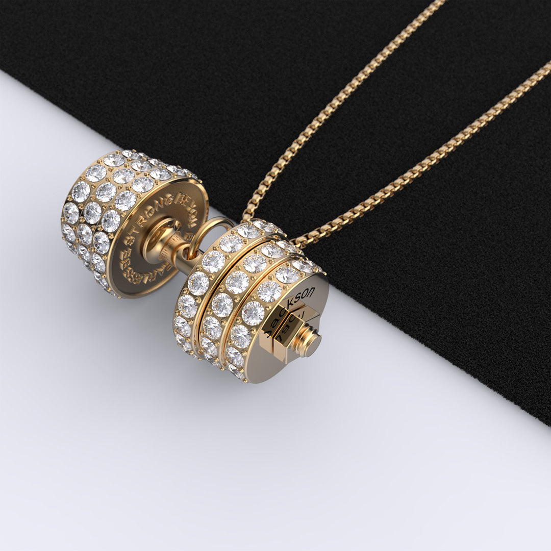  "You Be Fearless Be Strong" Custom Dumbbell Diamond Name Necklace