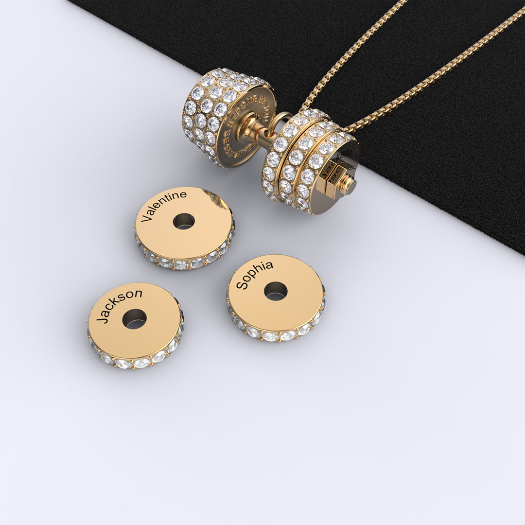  "You Be Fearless Be Strong" Custom Dumbbell Diamond Name Necklace