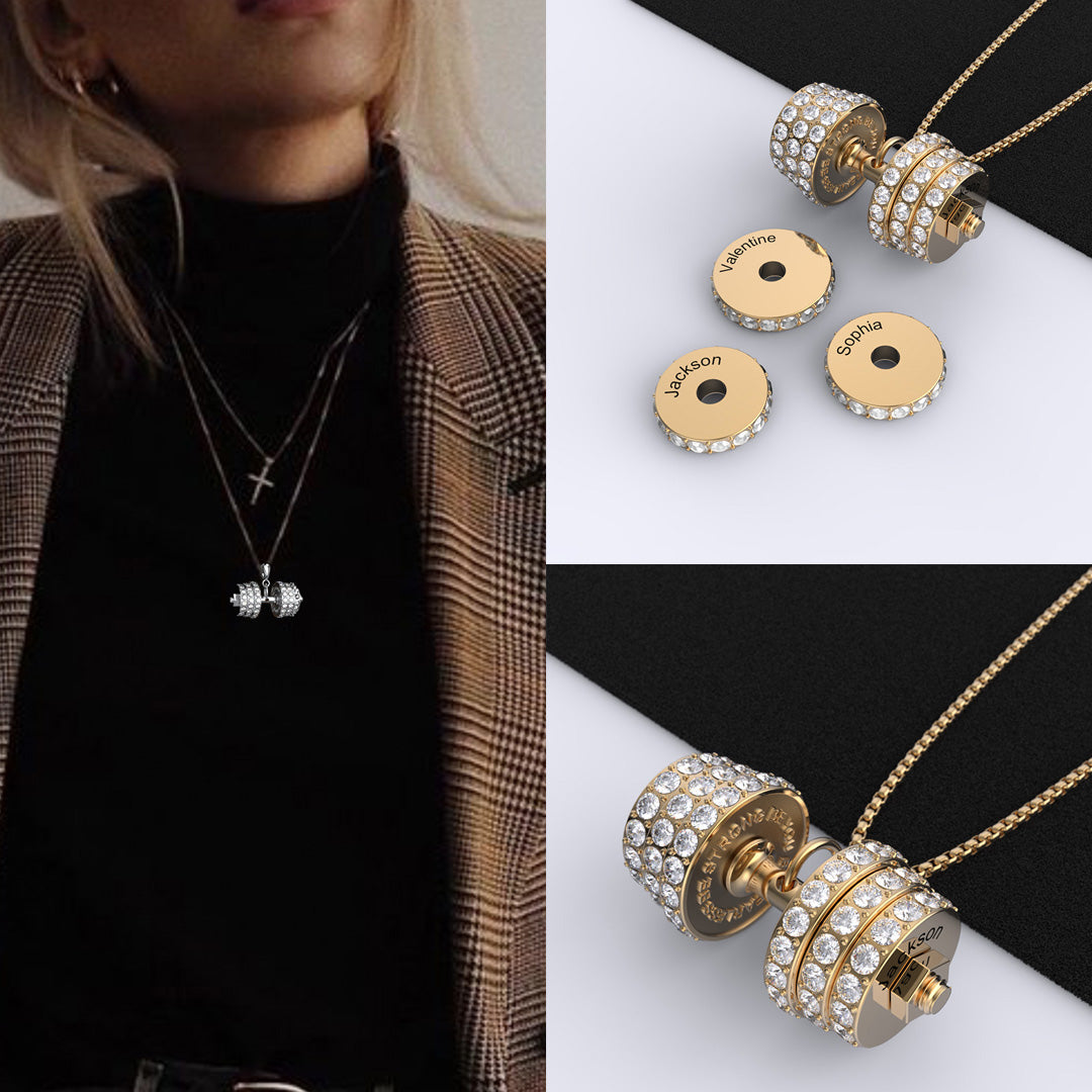  "You Be Fearless Be Strong" Custom Dumbbell Diamond Name Necklace