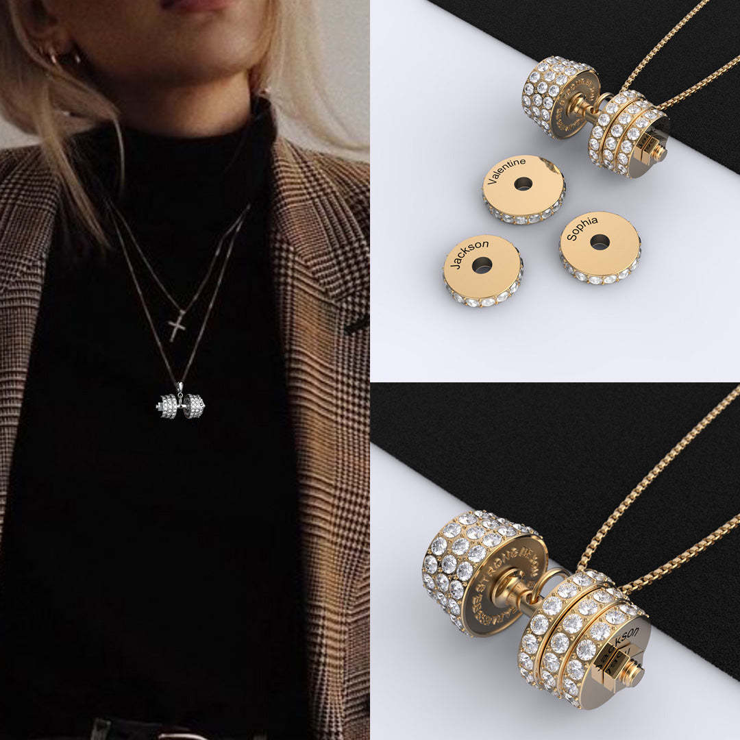  "You Be Fearless Be Strong" Custom Dumbbell Diamond Name Necklace