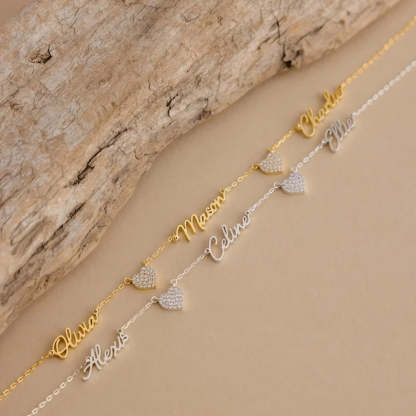 Christmas Gift Custom Name & Pave Heart Charm Necklace