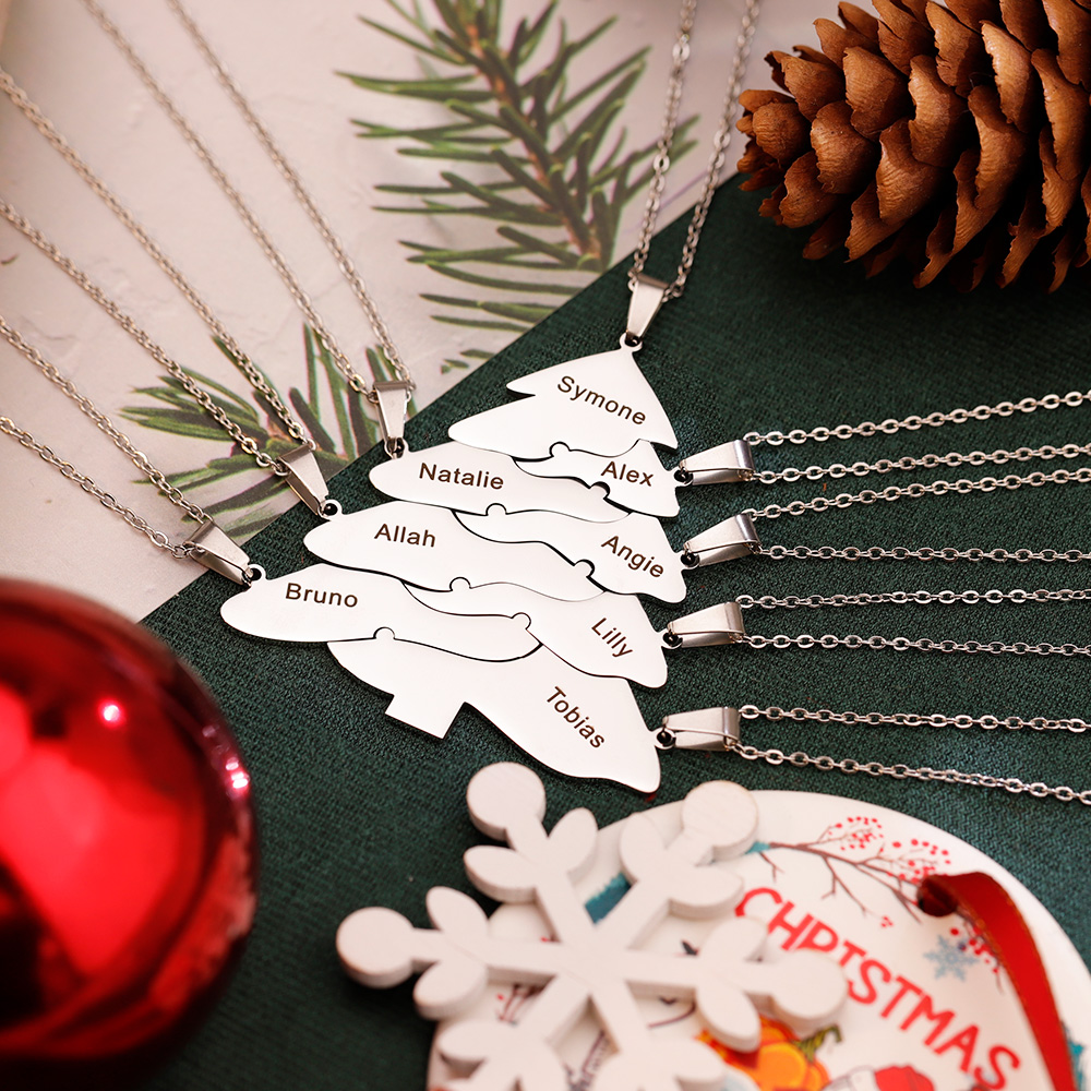 Family/Sibling/BFF Gift Personalized Christmas Tree Puzzle Pieces Necklace/Keychain