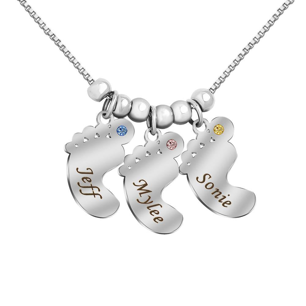 Personalized Baby Feet Pendant Birthstone Necklace
