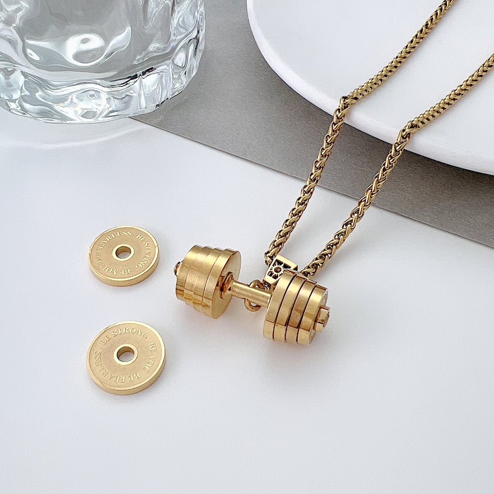  "You Be Fearless Be Strong" Custom Dumbbell Diamond Name Necklace