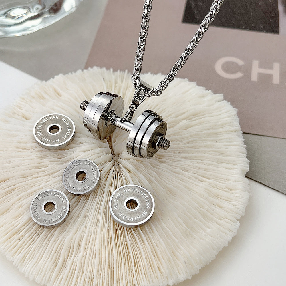  "You Be Fearless Be Strong" Custom Dumbbell Diamond Name Necklace