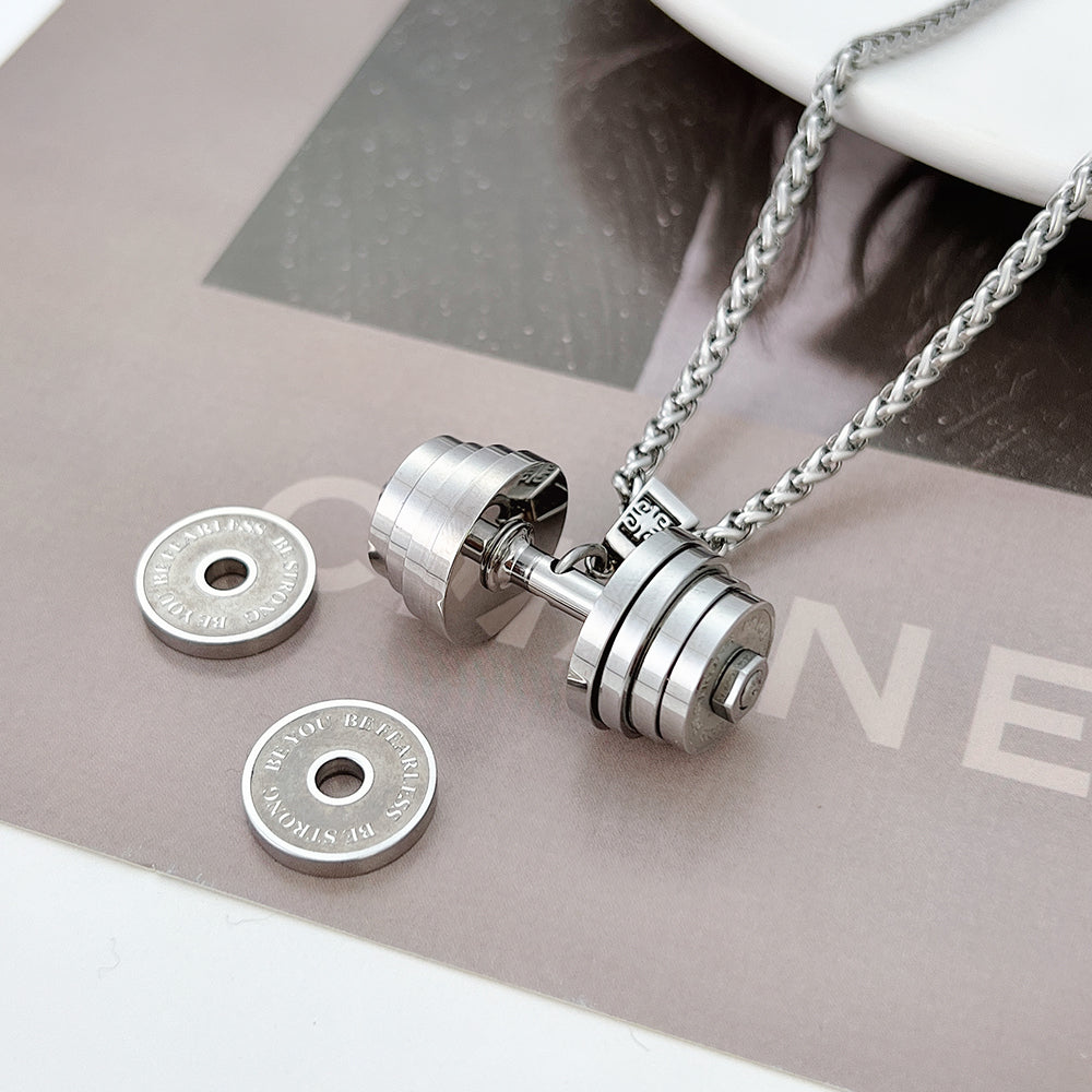  "You Be Fearless Be Strong" Custom Dumbbell Diamond Name Necklace