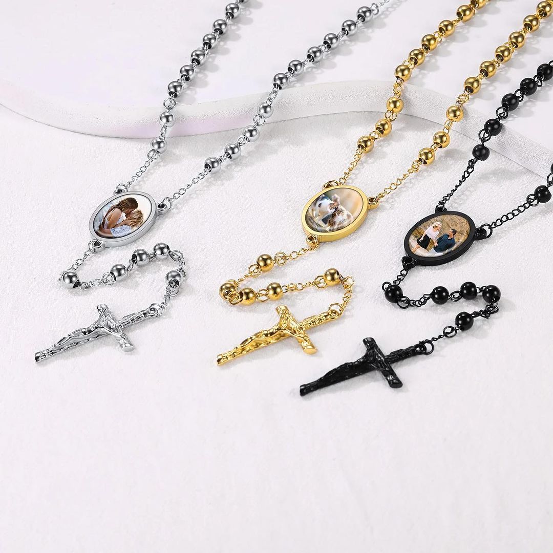 Cross Pendant Personalized Photo Necklace Memory Gifts