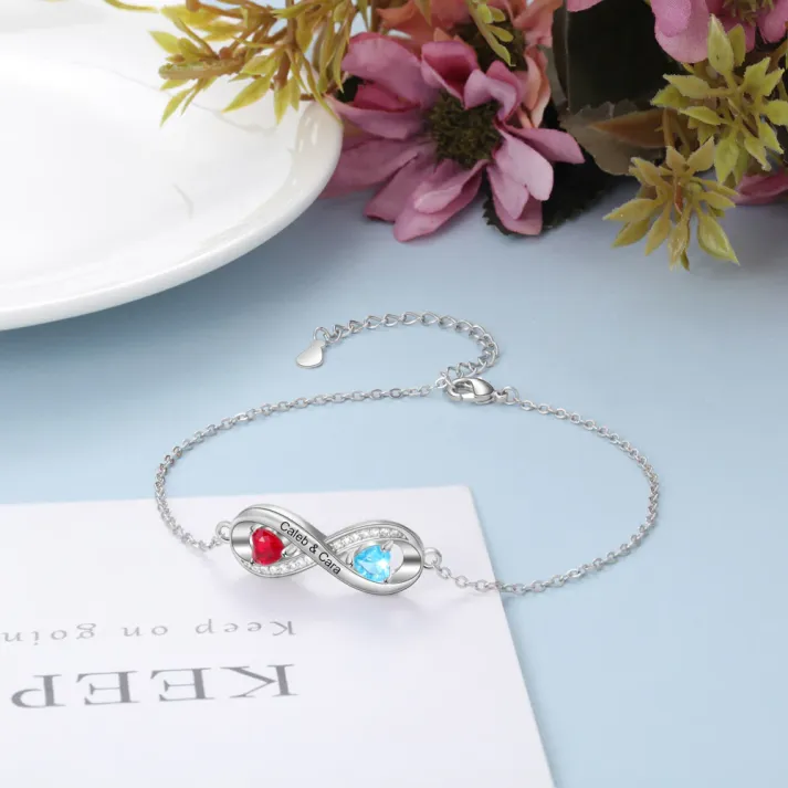 Infinity Birthstone Bracelet Adjustable Personalized Engraved Name Bracelet