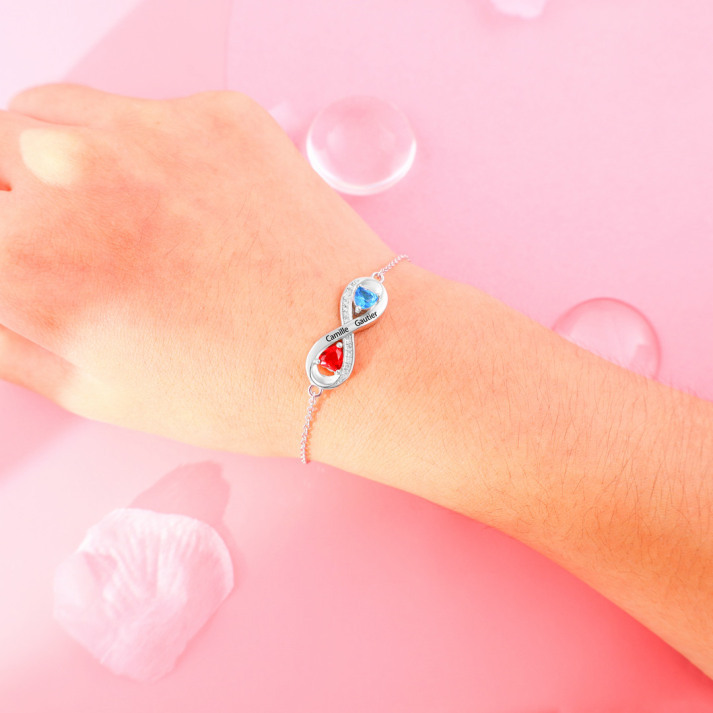 Infinity Birthstone Bracelet Adjustable Personalized Engraved Name Bracelet