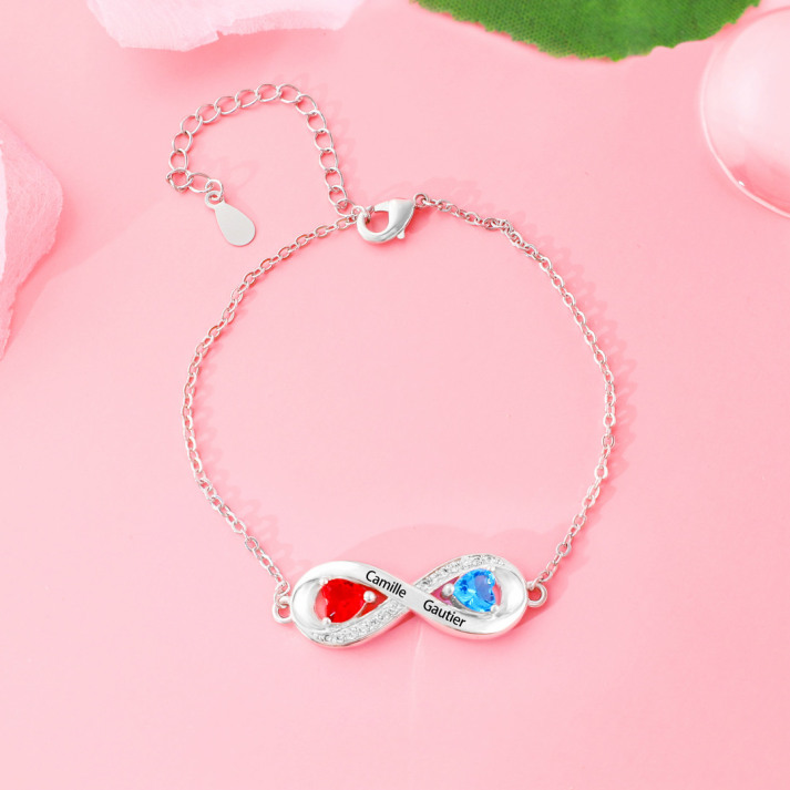 Infinity Birthstone Bracelet Adjustable Personalized Engraved Name Bracelet